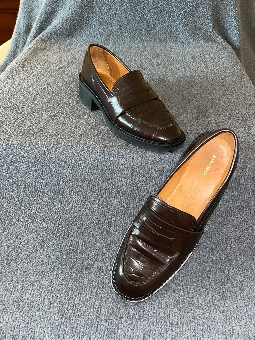 & Other Stories Dark Brown Croc-Embossed Leather Penny Loafers